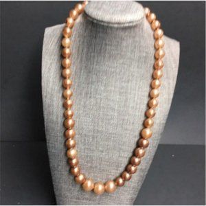VTG Pop Bead Necklace Copper Brown Champagne Pearl Round Adjustable Retro